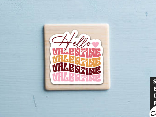 Hello valentine retro stickers design