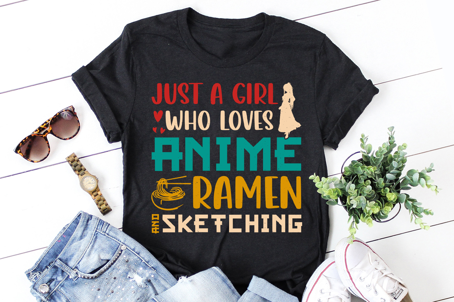 Just A Girl Who Loves Anime Ramen And Sketching T Shirt Design Buy T Shirt Designs 5001