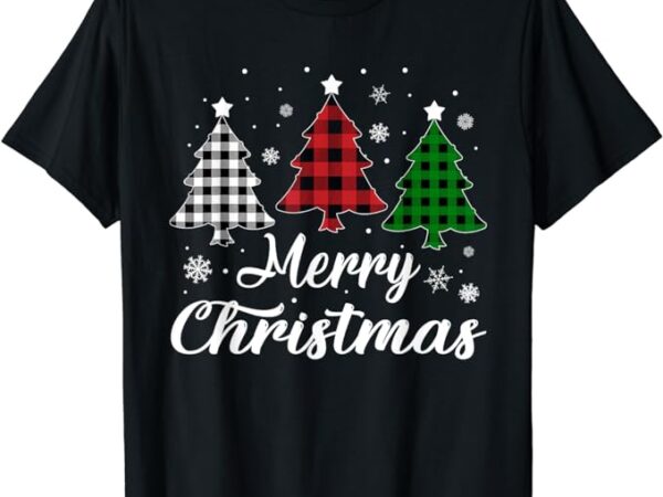 Merry christmas tree xmas buffalo plaid red white green t-shirt