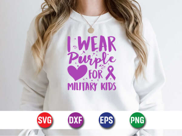 I wear purple for military kids t shirt design for sale