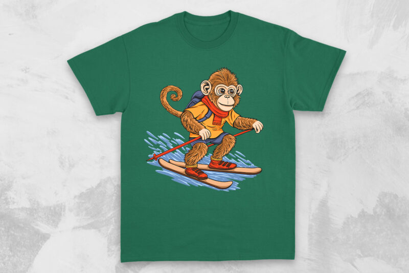 Animals Skiing T-shirt Designs Bundle, Cartoon Animal T shirt Design