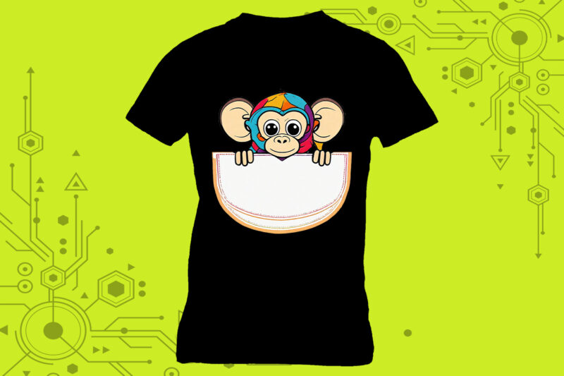 Pocket Monkey Art in Clipart Form tailor-made for Print on Demand platforms