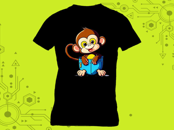 Pocket-sized monkey elegance in clipart meticulously crafted for print on demand websites t shirt illustration