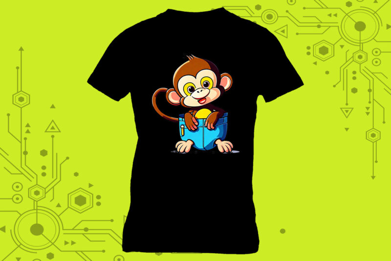 Pocket-Sized Monkey Elegance in Clipart meticulously crafted for Print on Demand websites