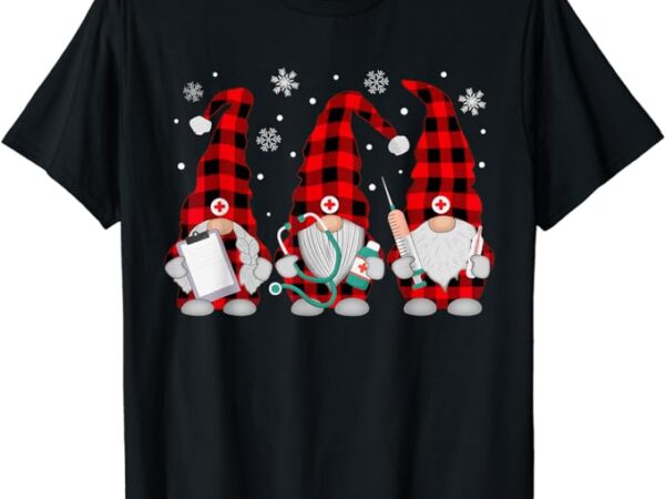 Nurse christmas gnome cute xmas red plaid nurses women t-shirt