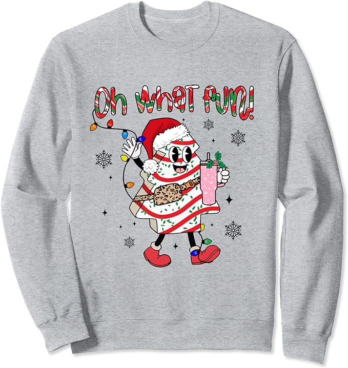 Oh What Fun Funny Christmas Cake Tree Santa Claus Design Sweatshirt