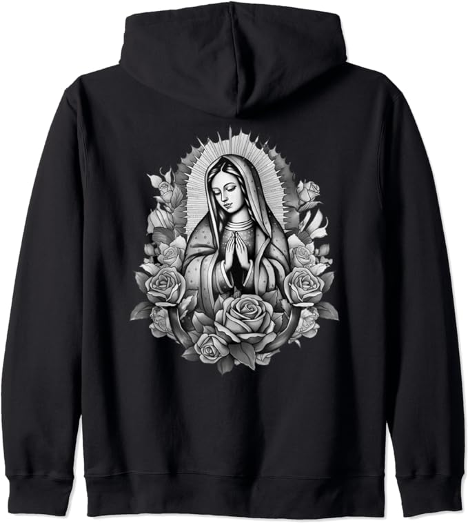 Our Lady Virgen De Guadalupe Virgin Mary Floral Zip Hoodie