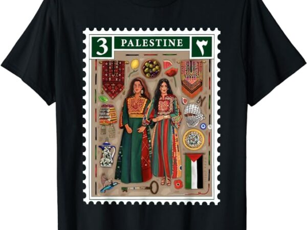 Palestine stamp retro palestine women palestinian flag gaza t-shirt