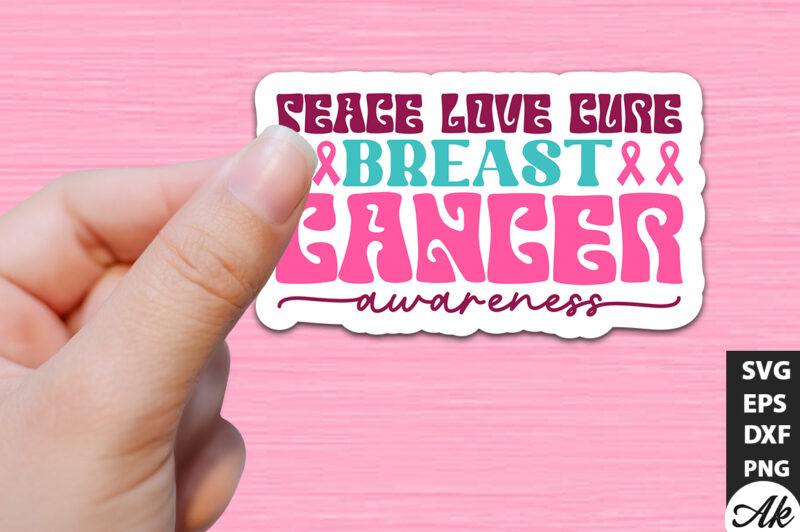 Peace love cure breast cancer awareness Retro Stickers