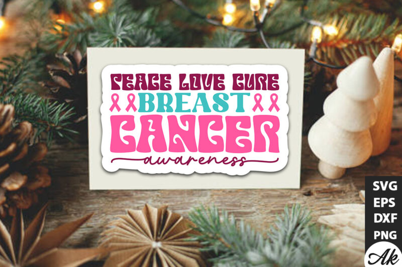 Peace love cure breast cancer awareness Retro Stickers