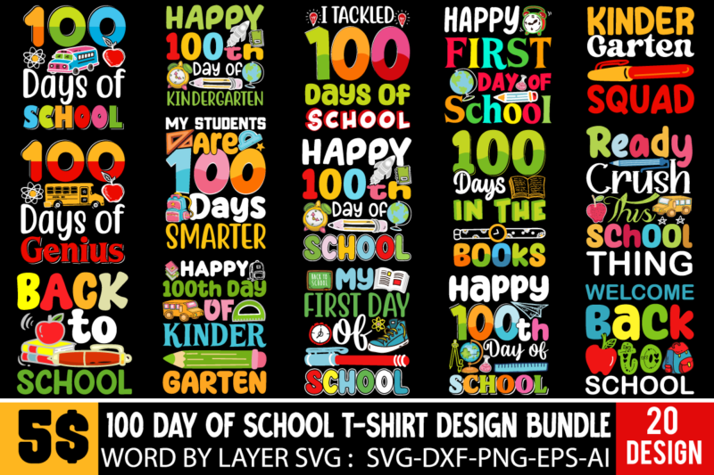 100th Day Of School T-shirt DEsign Bundle