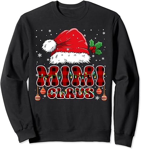 Red Buffalo Plaid Mimi Claus Santa Hat Xmas Lights Christmas Sweatshirt