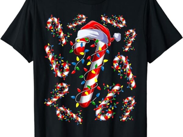 Red and white candy cane santa christmas funny xmas lights t-shirt