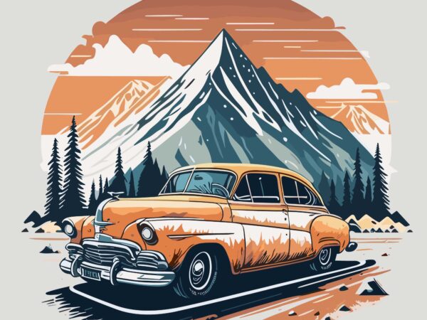 Retro car on open road t shirt design online