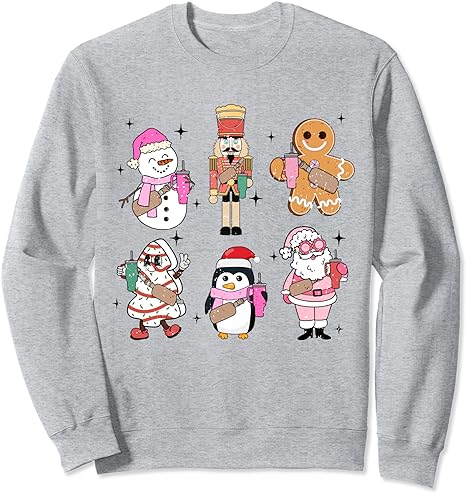 Retro Christmas Bougie Snowman Santa Claus Nutcracker Xmas Sweatshirt