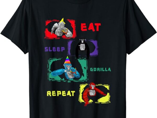 Retro eat sleep gorilla, monke tag for kids, adults teens t-shirt