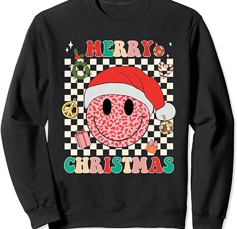 Retro merry christmas happy face leopard smile face trendy sweatshirt