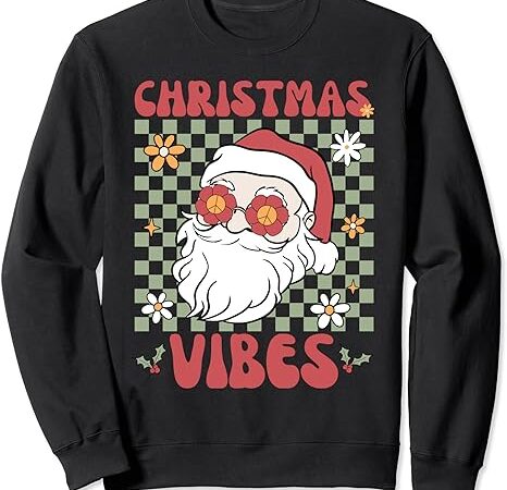 Retro santa groovy christmas vibes xmas hippie 60s 70s sweatshirt