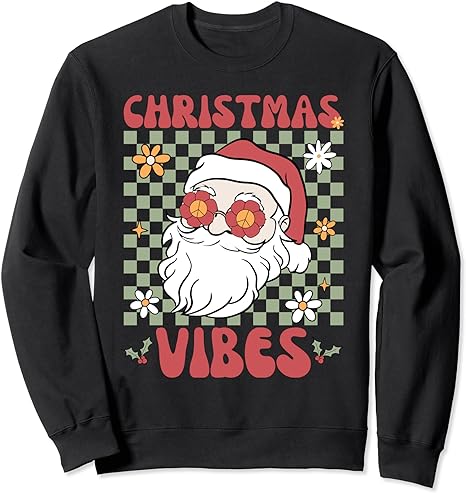 Retro Santa Groovy Christmas Vibes Xmas Hippie 60s 70s Sweatshirt