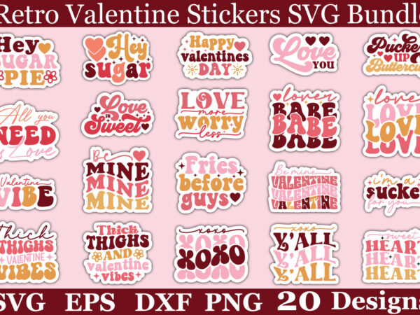 Retro valentine stickers svg bundle t shirt design online