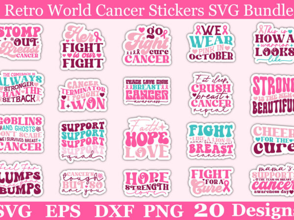 Retro world cancer stickers svg bundle t shirt design online