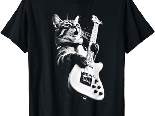 Rock cat playing guitar – funny guitar cat t-shirt