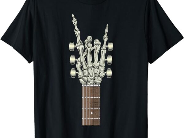 Rock on skeleton hand guitar rock & roll men women rock band t-shirt