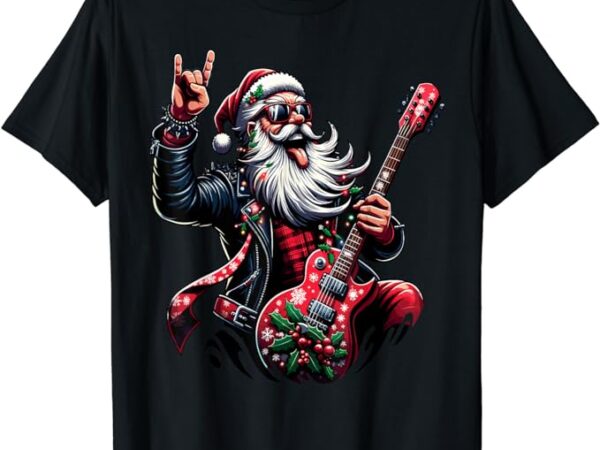 Rock & roll christmas santa claus guitar player t-shirt