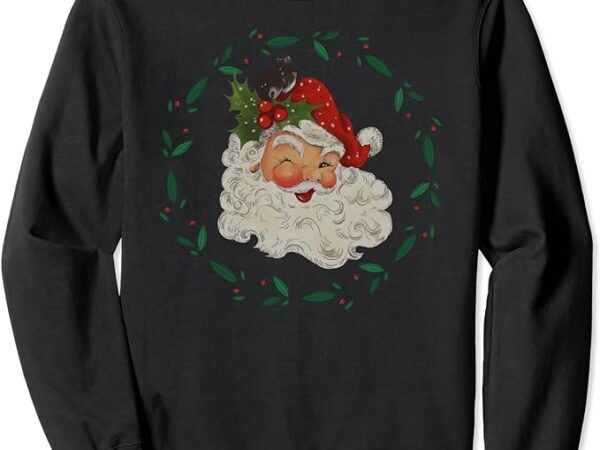 Santa claus christmas wreath, cute vintage xmas women’s sweatshirt