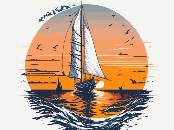 Sailboat gliding on calm waters t shirt template vector