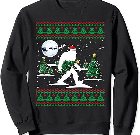 Santa bigfoot & christmas tree sasquatch ugly xmas sweater sweatshirt