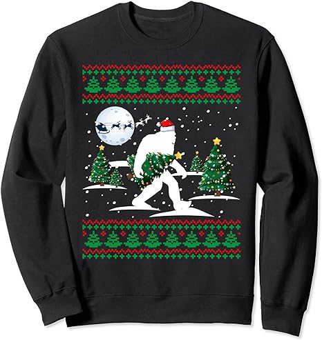 Santa Bigfoot & Christmas Tree Sasquatch Ugly Xmas Sweater Sweatshirt