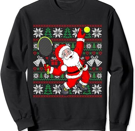 Santa claus play tennis ugly christmas sweater xmas pajama sweatshirt