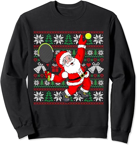 Santa Claus Play Tennis Ugly Christmas Sweater Xmas Pajama Sweatshirt