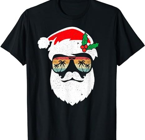 Santa face retro sunglasses hawaii christmas xmas tropical t-shirt