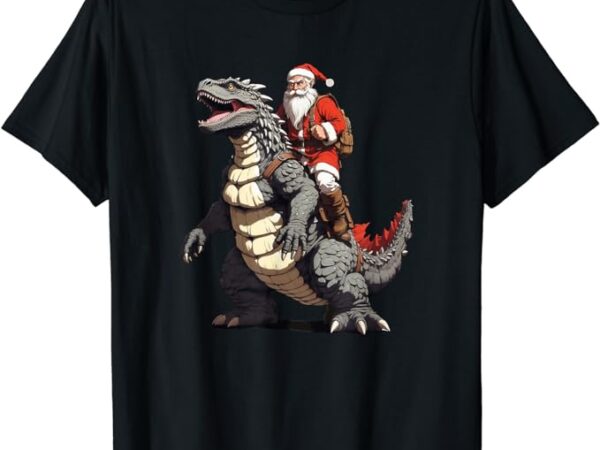 Santa riding the japanese monster kaiju for christmas t-shirt