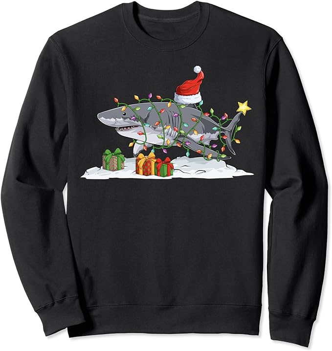 Shark surrounded by Christmas tree lights Christmas XMAS Sweatshirt