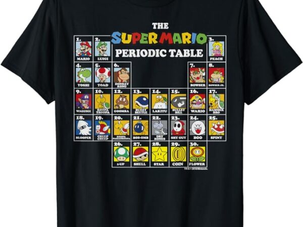 Super mario periodic table of characters graphic t-shirt