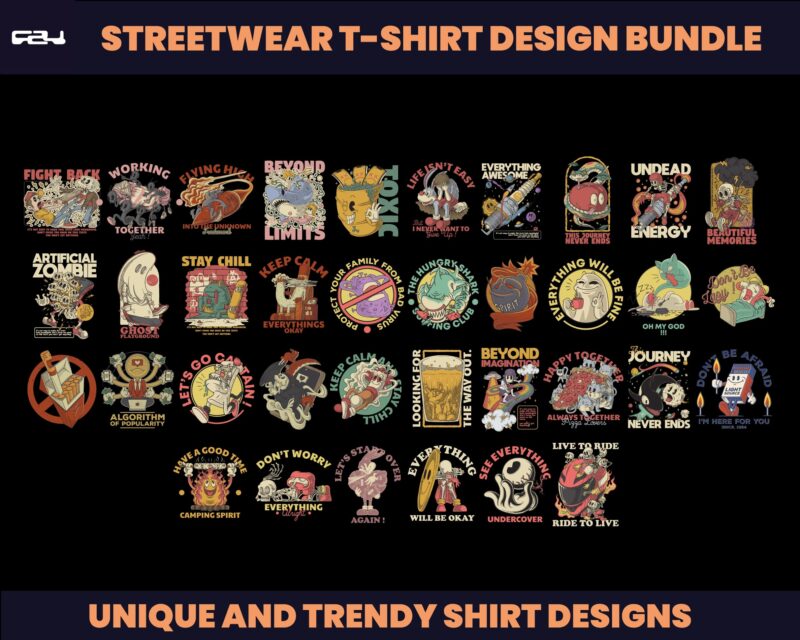 Cartoon T-shirt designs bundle, streetwear design bundle, shirt design, cartoon design, urban t-shirts, hip hop t-shirt, DTF, DTG