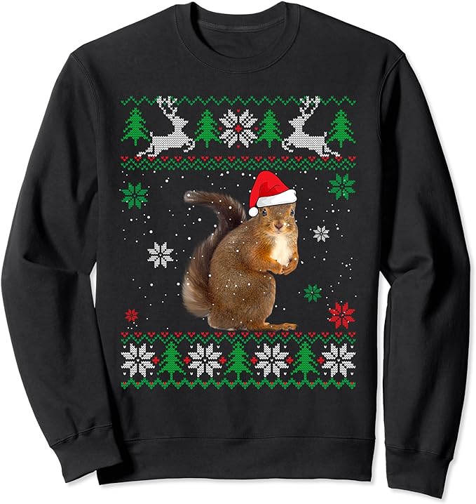 Ugly Sweater Christmas Squirrel Lover Santa Hat Animals Sweatshirt