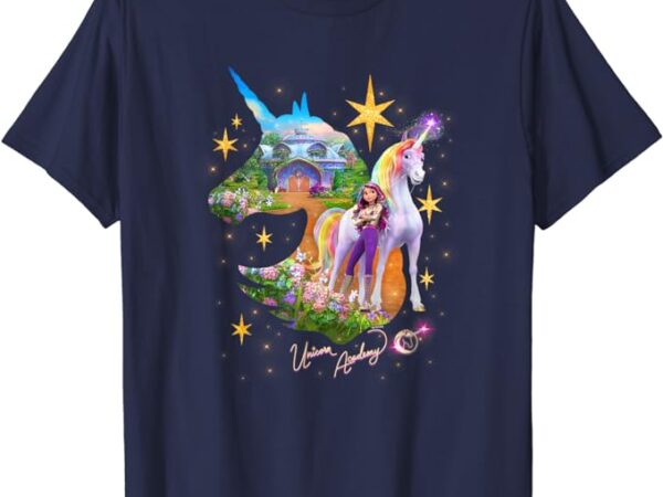 Unicorn academy silhouette sparkle graphic logo t-shirt