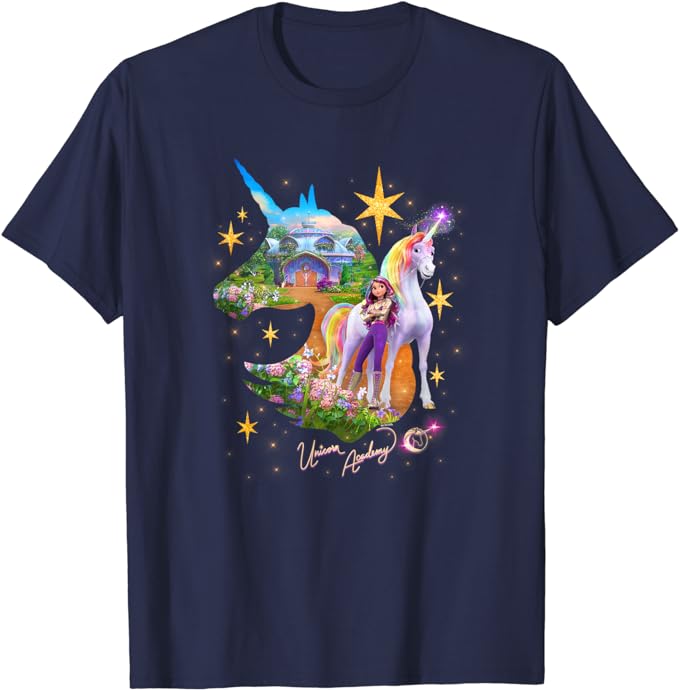 Unicorn Academy Silhouette Sparkle Graphic Logo T-Shirt