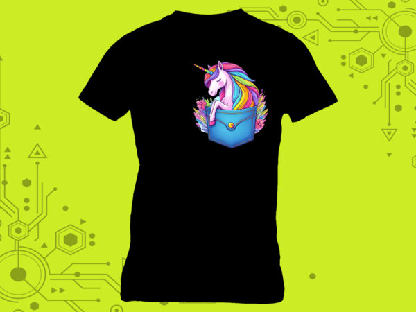 Pocket-sized unicorn tailor-made for print on demand websites t shirt illustration