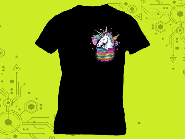 Pocket unicorn art in clipart form tailor-made for print on demand platforms t shirt illustration