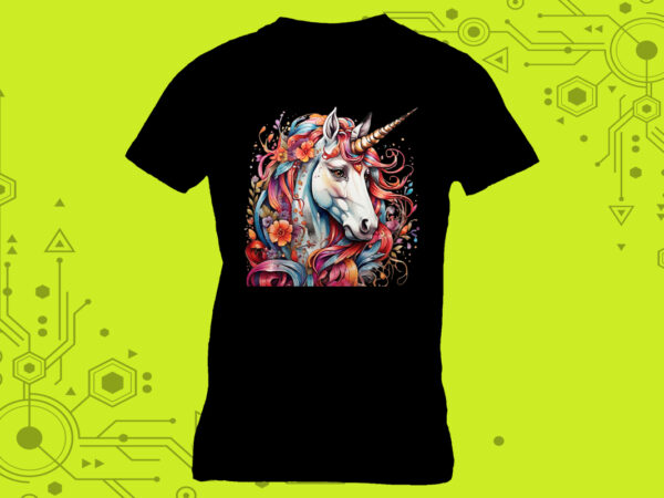 Miniature unicorn illustrations curated specifically for print on demand websites t shirt designs for sale