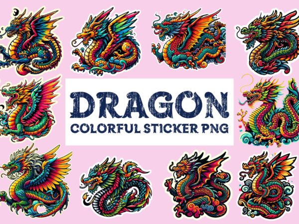 Dragon colorful sticker png sublimation t shirt vector illustration