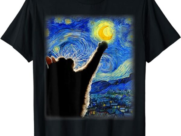 Van gogh starry night cat t-shirt – classic fit, cat lover mom dad gift, black crew neck