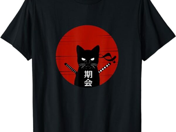 Vintage japanese sunset style cat kitten lover t-shirt