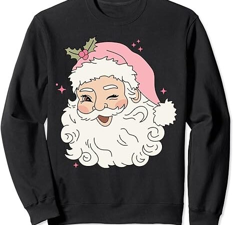 Vintage pink christmas santa claus merry xmas women girls sweatshirt