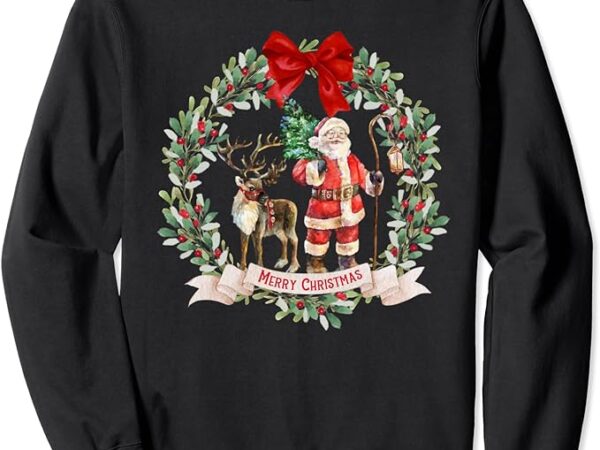 Vintage santa claus with reindeer red green aesthetic sweatshirt